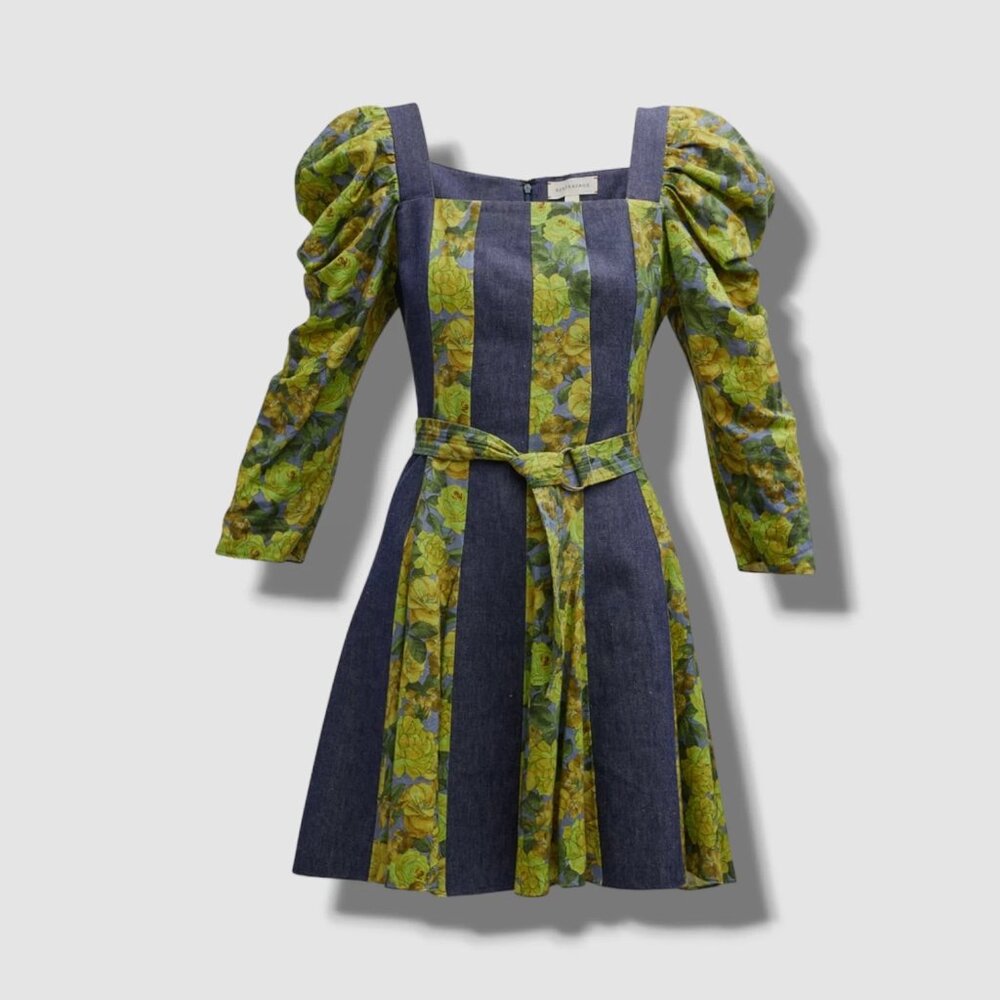 Rentrayage *limited edition* "Smokey Belle" Floral & Denim Mini Dress - M